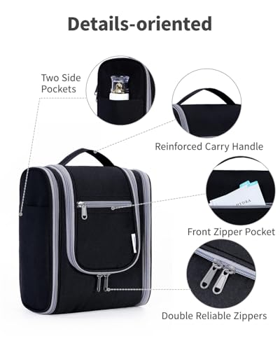 Narwey Hanging Travel Toiletry Bag for Women, Cosmetic Makeup Bag - color: AB-Black, size: Medium
