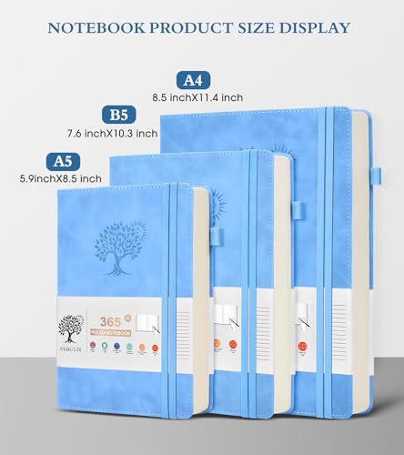 PERCUN B5 Lined Journal Notebook - 365 Page Large Leather Journals for Writing Women Men，Hardcover Notebook with 100Gsm Thick Pages，Daily Diary for Travel, Work，School，College Ruled (7.6" x 10.3") - color: Blue, size: B5