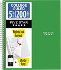 Five Star Spiral Notebook + Study App, 5 Subject, College Ruled Paper, 8-1/2" x 11", 200 Sheets, Fights Ink Bleed, Water Resistant Cover, Forest Green (72079) (Pack of 6) - color: Green, size: 1 Count (Pack of 6)