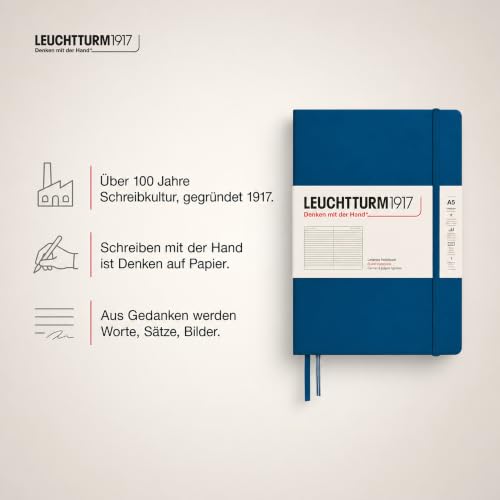 LEUCHTTURM1917 - Notebook Hardcover Medium A5-251 Numbered Pages for Writing and Journaling (Indigo, Ruled) - color: Indigo, style: Ruled
