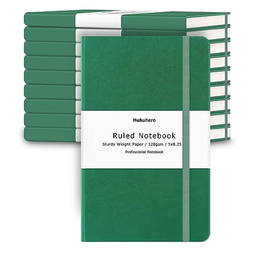 Huhuhero 10 Pack Lined Notebook Journals, College Ruled 5.25"×8.25", Green - color: Green, size: 10