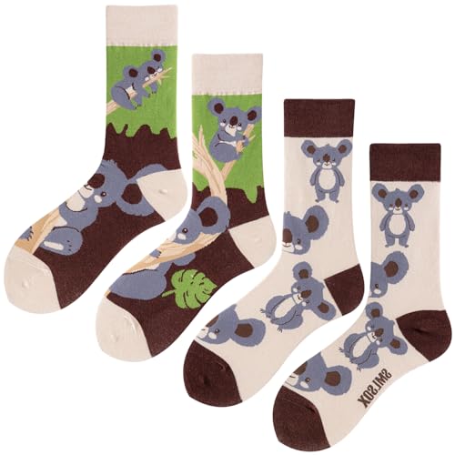 2 Pairs Cartoon Animal Crew Socks Fun Cotton Mid Calf Socks for Women - color: Koala