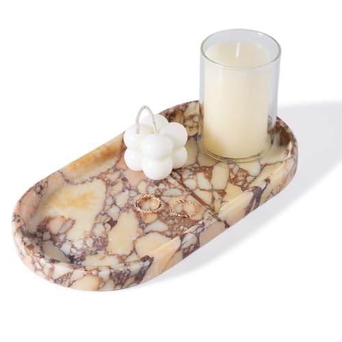 Koville Natural Marble Tray for Decor, Marble Vanity Tray for Perfume, Cosmetics, Jewelry, Stone Decorative Trays for Dresser Organizer, Storage Trays for Home Bathroom Countertop(Calacatta Viola) - color: Calacatta Viola