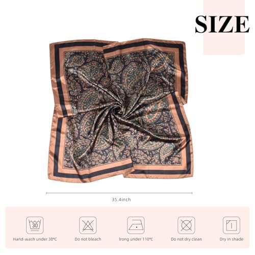 35 Inches Silk Head Scarf-Satin Hair Scarves Silk Bandana Scarf Headscarf for Women's Fashion Scarves - color: Brown-large Cashews