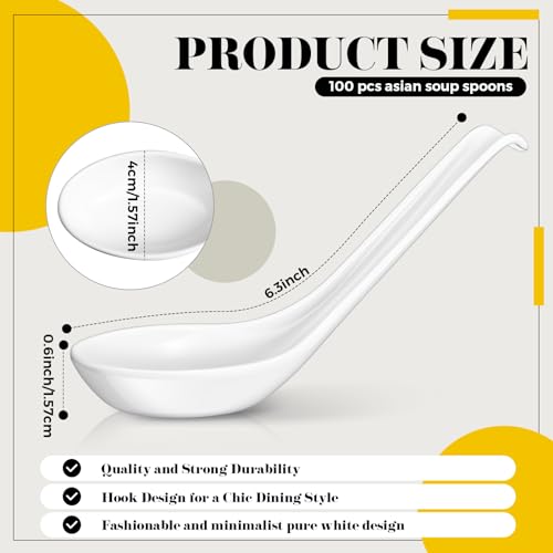 Hushee 100 Pcs Asian Soup Spoon Large Chinese Noodle Ramen Reusable Japanese Pho Spoon Bulk with Hook for Home Restaurant - style: Minimalist