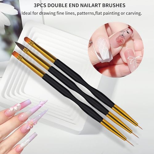 31PCS Nail Art Brush Set, Liner, Dotting, Fan & Flat Brushes - color: Gray