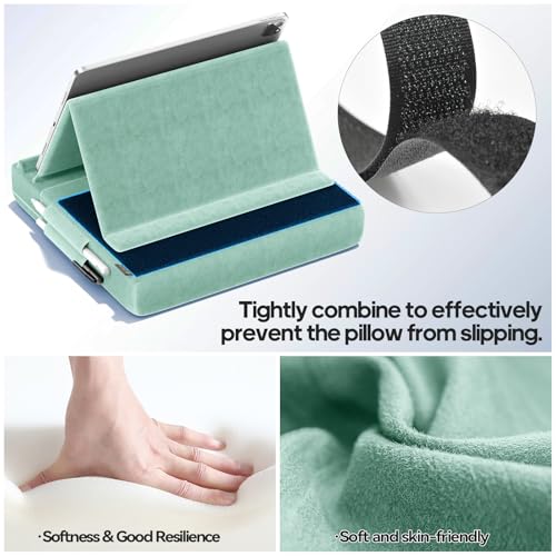 KDD Tablet Pillow Stand, Multi-Angle Viewing Ipad Holder for Lap, Bed and Desk, Foldable Soft Pad Dock with Stylus Mount Compatible with Ipad Pro 12.9, 10.5, 11, Air, Mini, Phones, Books, E-Reader - color: Green