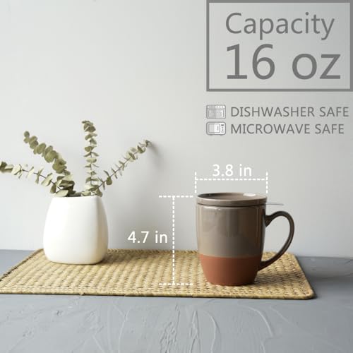 Bosmarlin Ceramic Tea Cup with Infuser and Lid, 16 Oz, Steeping Tea Mug with Strainer, Dishwasher and Microwave Safe (Grey) - color: Gray