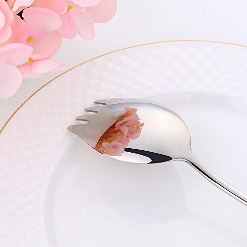 Buyer Star Silver Sporks 2 in 1 Spoons Forks 5 Pieces Stainless Steel Reusable Metal Korean Soup Dinner Spoons Camping Flatware - color: Silver
