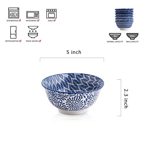 Selamica Porcelain 11oz Ice Cream Bowls Set of 6, Small Bowls, Vintage Blue - color: Vintage Blue, size: 5 inches