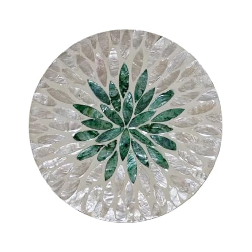 7.5" Mother of Pearl Shell Placemat, Round Decorative Charger Plate - color: Green leaf shell