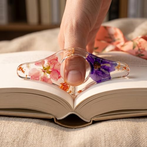 2PCS Pressed Flower Resin Bookmark Round Thumb Ring Page Holder Handmade Reading Bookmark Floral Book Accessory Gift for Book Lovers