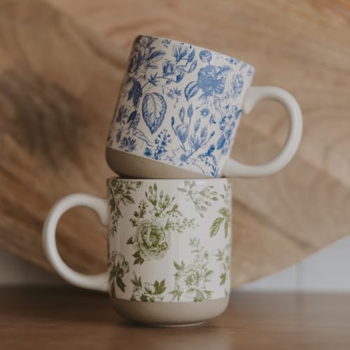 Sweet Water Decor Blue Delft Stoneware Coffee Mugs - 14oz Cute Coffee Mugs for Hot & Cold Drinks - Dishwasher & Microwave Safe - Spring Home Decor and Gift - Ideal Tea & Espresso Mugs - style: Blue Delft