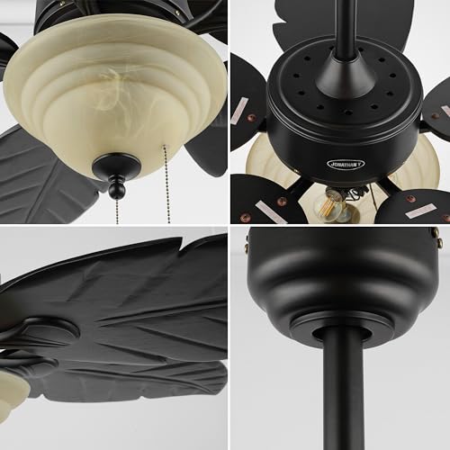 JONATHAN Y Poinciana 52" Coastal 3-Light Palm Leaf Ceiling Fan, Black - color: Black