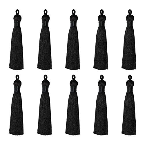 Tupalizy 10PCS Handmade Soft Silky Tassels with Hanging Loop for Bookmarks Keychains Earring Bracelets Jewelry Making Souvenir Graduation Clothing Sewing Gift Tag Art DIY Craft Projects (Black) - color: Black
