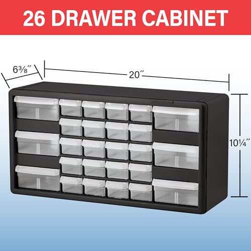 Akro-Mils 26-Drawer Plastic Storage Cabinet, 20"W x 6"D x 10"H, Black - color: Black, size: 26 Drawer, style: 1 Pack