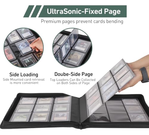 Top Loader Binder 16 Pocket, Holds 640+ Cards in 3" x 4" Toploaders, Ringless 20 Double-Sided Sleeves, Side-Loading, Spine Label with Maker Pen Toploader Binder for TCG, MTG, Sports Cards - color: Dark Green, size: 16-Pocket, Holds 640 Cards