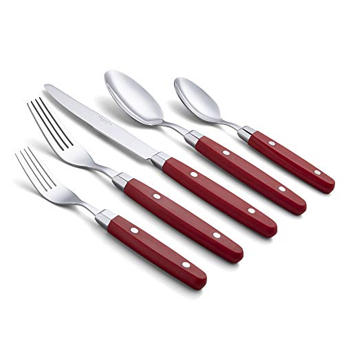 ANNOVA Silverware Set, Retro/Rivet Colorful Stainless Steel Tableware Kitchen Flatware Set Utensils, Includes Dinner Knives, Forks, Spoons, Salad Forks & Dessert Spoons (Red, 20 Pieces) - color: Red