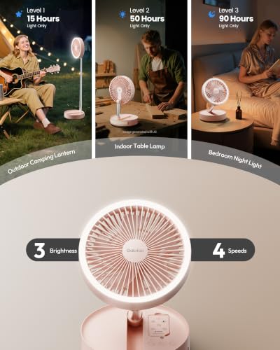 Gaiatop Portable Pedestal Fan 16000mAh Battery [Max 74h Runtime], Foldable Oscillating Standing Fan, Collapsible Desk Fans, LED Light, Case & Remote Control, 4 Speeds for Outdoor Travel Camping (Pink) - color: Pink