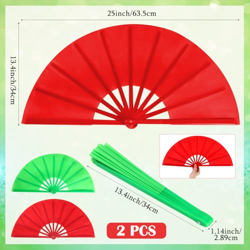 Maitys 2 Packs Large Folding Hand Fans, 13'', Green and Red - color: Green and Red