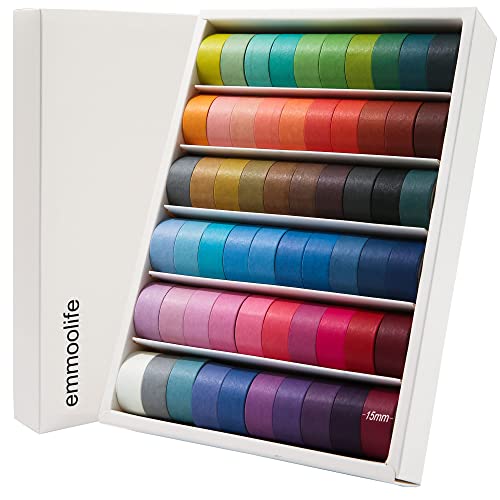emmoolife 60 Rolls Washi Tape Set 15mm Wide Rainbow Colored Painters Masking Tape Supplies Writable Cute Colorful Decorative Craft Tape for Scrapbook DIY, Planner, Arts, Labeling and Color-Coding - style: Colorful Rainbow