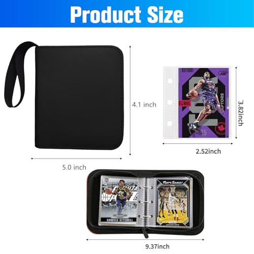 Mini Trading Card Binder for 80+ Cards - Lightweight Portable Top Loading Album with Secure Pockets for TCG, MTG, Baseball, Football, Sports & Game Cards (Black) - color: Black