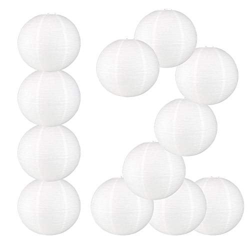Paperlanternstore.com 12 PACK - 12 Inch White Fine Line Premium Even Ribbing Paper Lantern, Extra Sturdy - color: White Fine Line (12-pack), size: 12 Inch