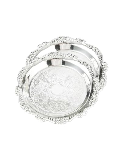 2PCS Coffee Table Tray 5.9in Round Decorative Tray Vintage Metal Dessert Plates for Snacks Fruit Silver - color: Silver, size: 5.9 in