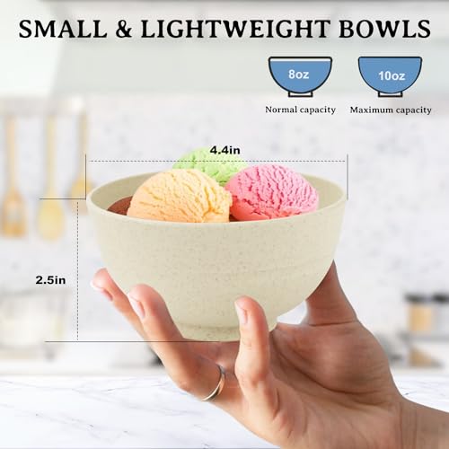 10 OZ Snack Bowl Set of 8, Unbreakable Ice Cream Bowl (Beige) - color: Beige, size: 10 oz