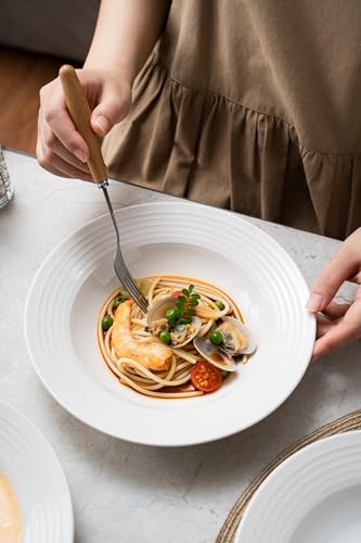 8.7-inch Wide Rim Lead-Free Ceramic Soup Bowls, Set of 4, White