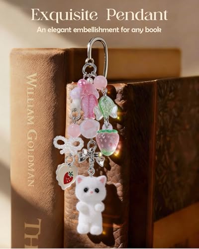 Buleens 2 Pack Bookmarks for Women Reading - Book Marks for Readers Book Lovers, Cute Cat Pink Grey Personalized Metal Bookmark with Pendants, Pretty and Aesthetic Book Accessories Reading Gifts - color: Sliver Cat