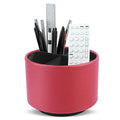 Round Leather Art Supply Organizer,Remote Control Holder,360 Degree Spinning,Multi-Functional Pencil Holder,4 Compartments Desktop Stationary Organizer(1-Lichee Red) - color: 1-Lichee Red