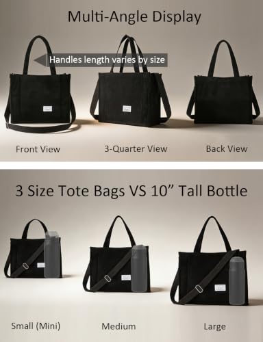 UERRUAM Tote Bag for Women Corduroy Crossbody Purse for Everyday, Work Bag - color: Black, size: Large
