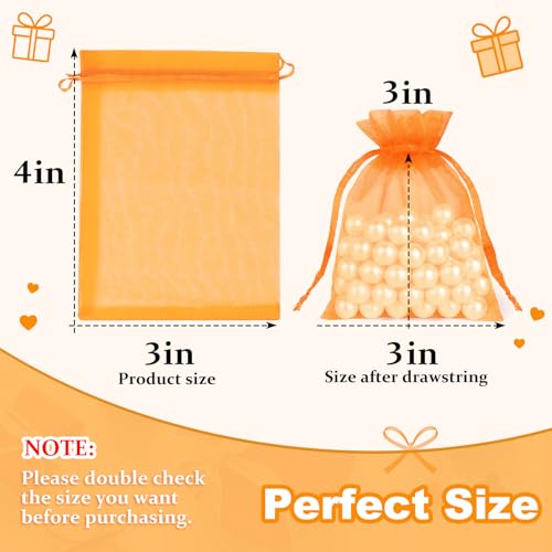 Crweety 50Pcs Organza Bags 3x4, Orange Small Mesh Gift Bags Drawstring Bulk - color: Orange