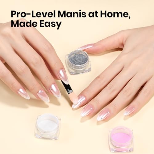 Beetles Chrome Nail Powder Set 8 Colors White Pearl Holographic Aurora - color: Multicolor Pearl-8