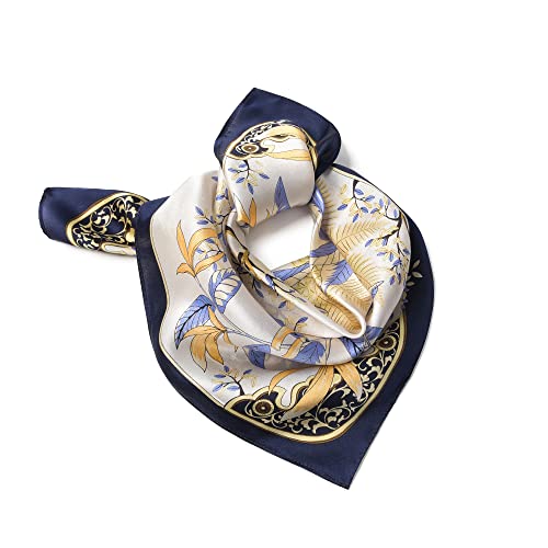 100% Mulberry Silk Scarf - 21" Square Lightweight Neckerchief, Gift Packed - color: Navy Blue