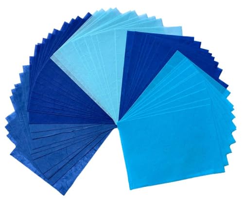 A5 50 Sheets Natural Fiber Mulberry Tree Mulberry Paper Sheets Art Tissue Washi Paper Design Craft Art Origami Suppliers Card Making 8.3" x 5.8". (Blue Tone, A5) - color: Blue Tone, size: A5