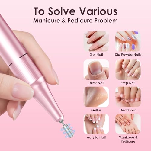 Professional Electric Nail Drill 45000RPM Cordless Nail File - color: Pink