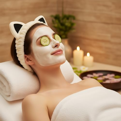Spa Headband and Wristband Set, Skincare Makeup Headbands for Women Girl - color: Khaki Beige + Khaki