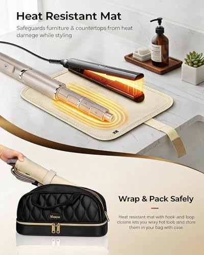Mancro Carrying Case for Shark FlexStyle, Quilted Hair Tools Travel Bag | with Heat-Resistant Mat, Travel Case for Dyson Airwrap & Shark FlexFusion, Hair Dryer Organizer for Women, Black - color: Gold Black, size: Standard