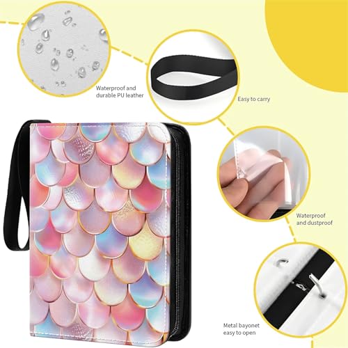Card Binder 400 Pockets, 50 Sleeves Large Binder Trading Cards Holder 4 Pocket, Storage Organizer, Album Folder Case Protector Collector Gift Colourful Pink Mermaid - color: Colourful Pink Mermaid, size: 4 Pocket