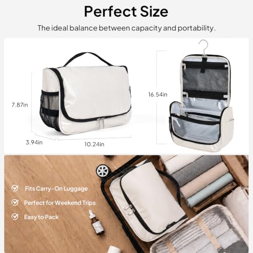 Travel Toiletry Bag for Women & Men, Waterproof Hanging Makeup Organizer - color: Beige