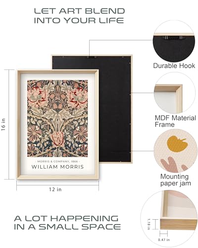 HesenDot William Morris Vintage Framed Wall Art, Floral Canvas Prints - color: Framed William Morris, size: 16"L x 12"W