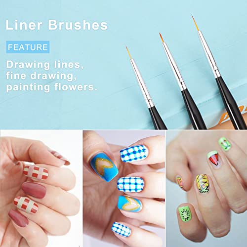 TEOYALL 6Pcs Nail Art Brushes, Gel Nail Polish Painting Liner and Dotting - color: Black