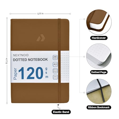 Nextnoid A5 Dotted Notebook, Hardcover, 256 Pages, 120 GSM, Brown - color: Brown, style: Dotted 256 Pages