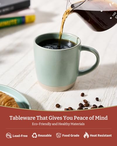 famiware Coffee Mugs Set of 4, Milkyway 13 oz Ceramic Cup Set with Handle - color: Milkyway-Light Green, size: 4 Count (Pack of 1)