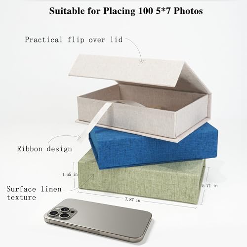 Vienrose Small Photo Storage Box, 5"x7", Linen Postcard Keeper, Dark Blue - color: Navy Blue, size: 5"x7"
