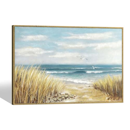 Beach Canvas Picture Wall Art: Large Ocean Sea Framed Painting Coastal Seascape Waves Artwork Decor Abstract Seaside Seashore Seagull Print for Office Living Room Bedroom 45 x 30 Inches - color: Beach Path, size: 45"L x 30"W