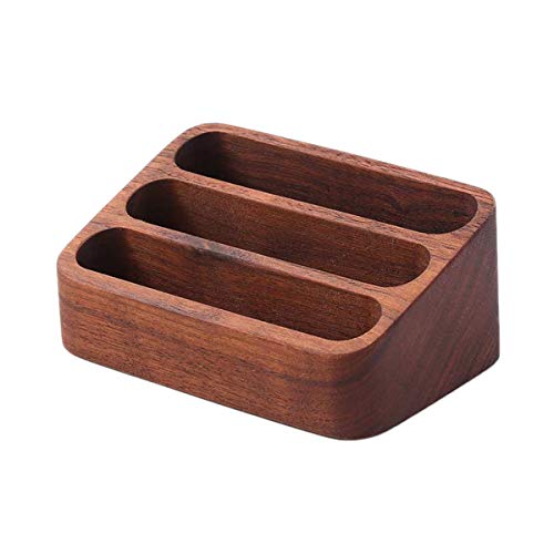 Sizikato Wooden Business Card Holder for Desk, 3 Card Slots Business Card Display Holder Stand - color: Walnut