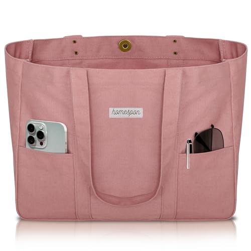 HOMESPON Large Canvas Tote Bag, Magnetic Work Laptop Pack for Women - color: Pink
